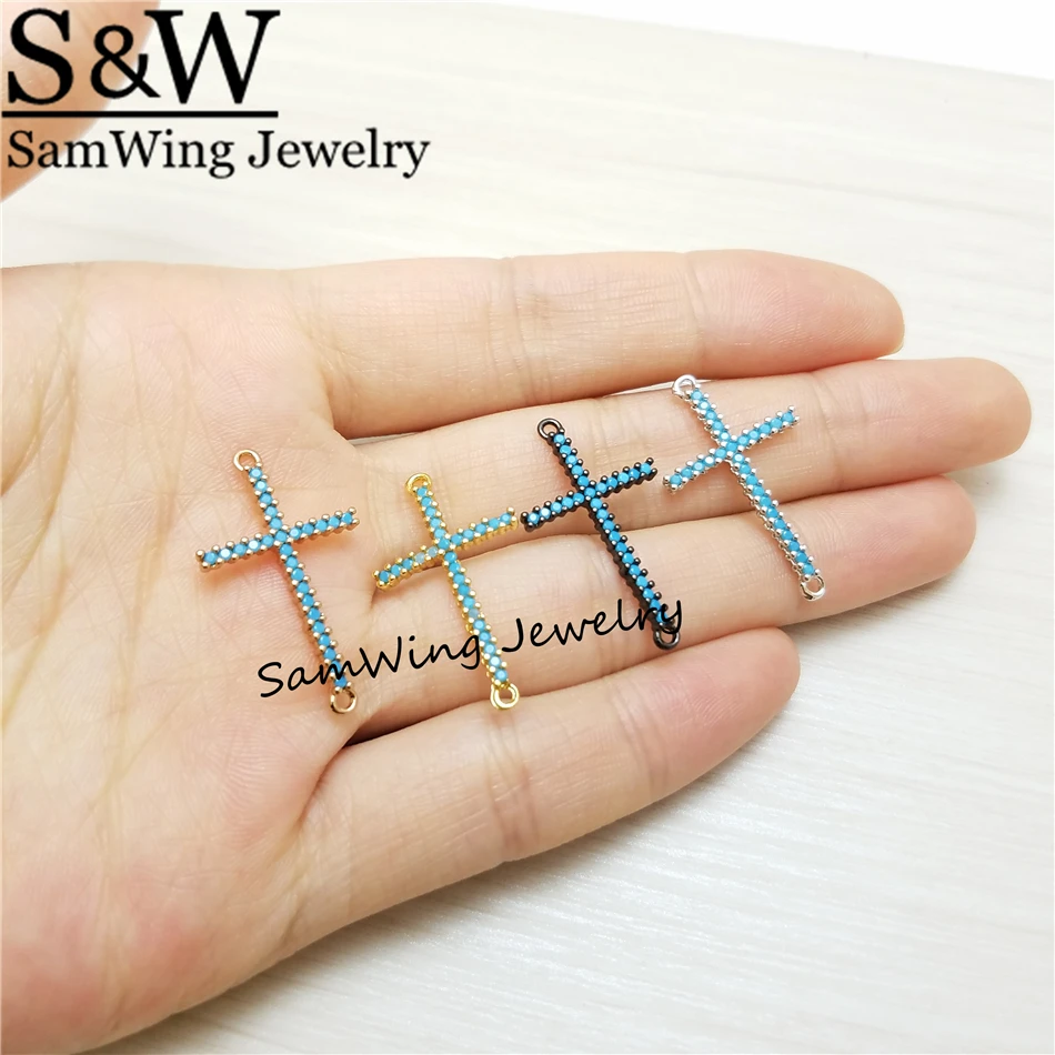 

5pcs Fashion!Wholesale New Design Inlaid cross for Jewelry making Electroplated Charm Micro pave connectors