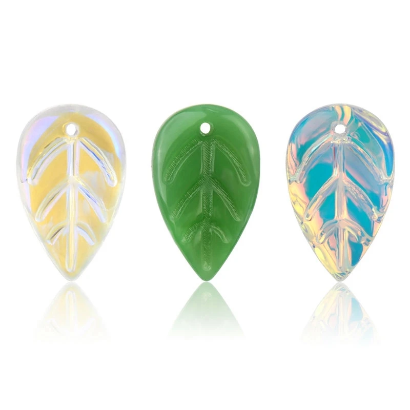 

Best quality 9x18mm leaf shape beads smooth glass beads crystal charms pendant for earring necklace making jewelry DIY 28pcs/lot