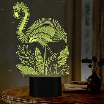 

Flamingos shapes 3D night lights For kids Room 7 Changing Colors optical illusion lamp as room decor or gift