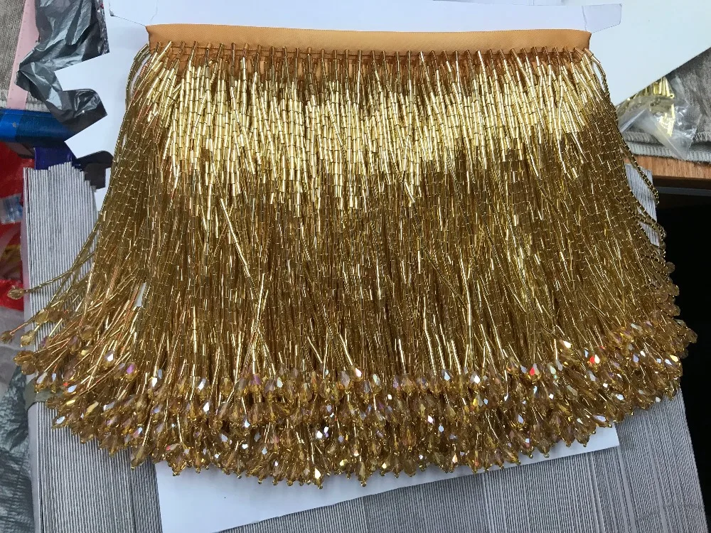 

red Handmade 15cm wide beaded fringe trimming,5yard, about 270 beads threads/yard SGTM11