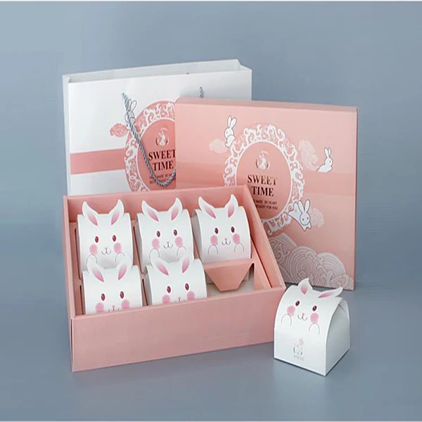 

Mooncake Packaging Box 6 Egg Yolk Crisp Lovely Rabbit Three-dimensional Wedding Handbag Gift Box