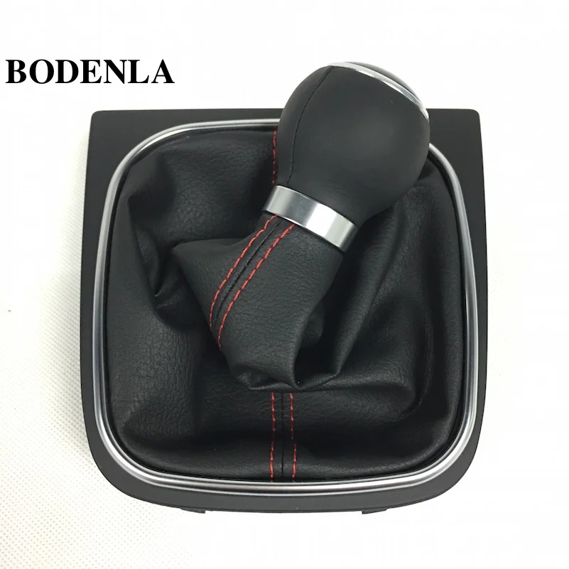 

BODENLA 5 Speed Red Stitching Leather Manual Transmission MT Gear Shift Knob Boot Cover For VW Golf 6 Jetta MK5 MK6 EOS