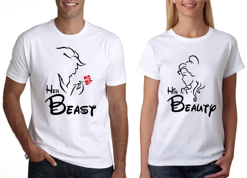 Футболки с надписью Her Beast His Beauty на День святого Валентина Love Pair для мужа