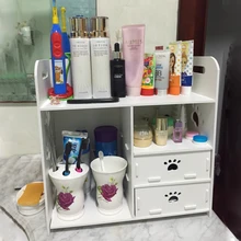 Creative DIY desktop cosmetics storage rack box bathroom dresser wood sundries shelf small storage cabinet Multiple layers