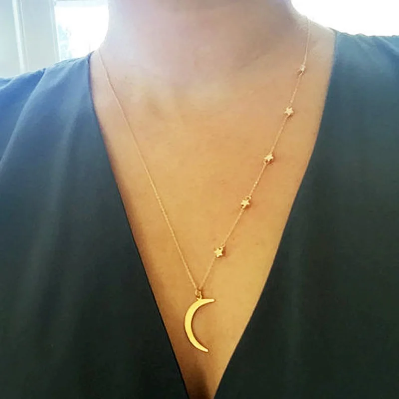 

2018 jewelry new design Bohemian style moon star pendant necklace woman