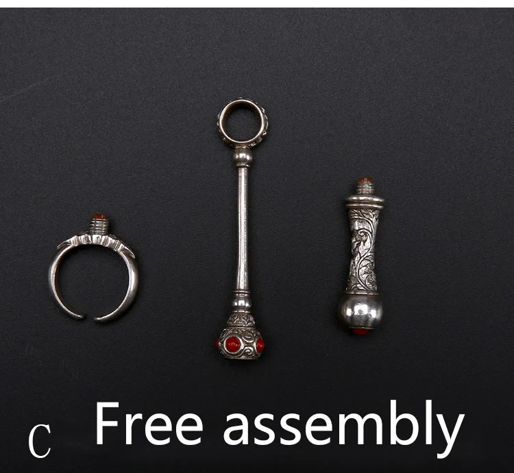 C Free Assembly Винтажный держатель для сигарет из стерлингового серебра, инкрустированный коралловый держатель для сигарет, для обычного курения, портативный мужской гаджет - Цвет: C Free Assembly