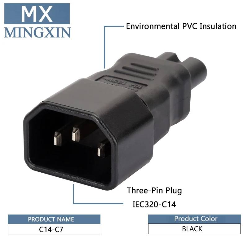 

IEC 320 C14 Adapter for C7 C7 to AC Adapter Kettle C14 3-Pin C14 Male to C7 Female Plug Power Converter Socket