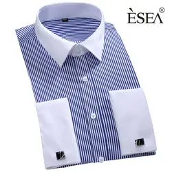Модные белые полосатые мужские рубашки с воротником фирменный дизайн Chemise Homme Высококачественная хлопковая деловая рубашка