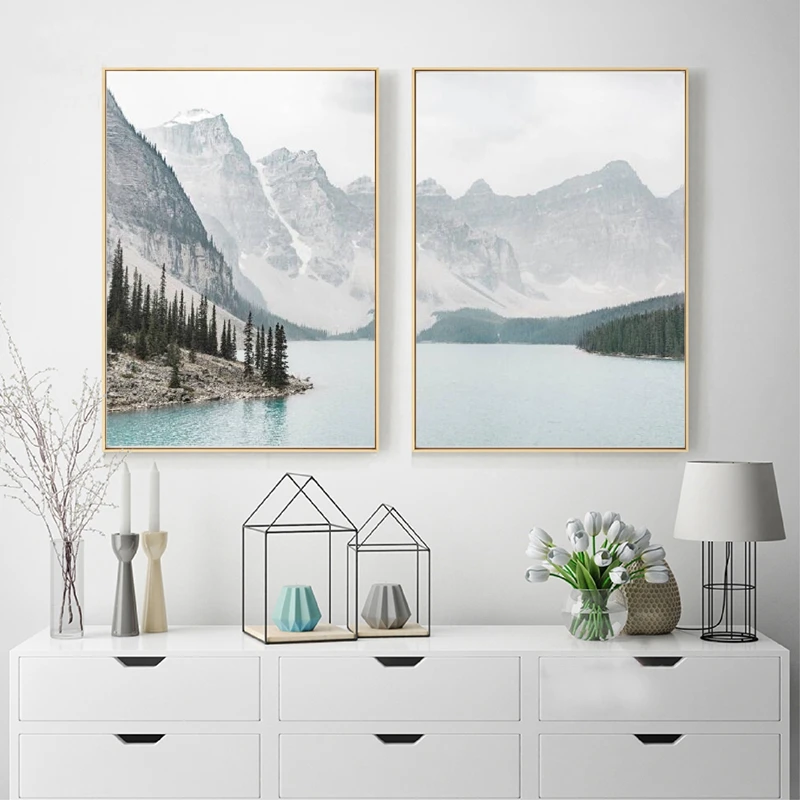 

Nature Landscape Mountain Lake Canvas Painting Wall Art Pictures Nature Scenery Photography Posters and Prints Home Wall Decor