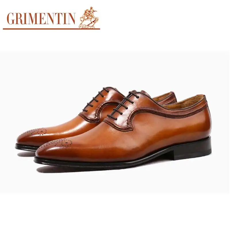 

GRIMENTIN handmade Italian mens dress shoes genuine leather pointed toe customized goodyear men derby shoes