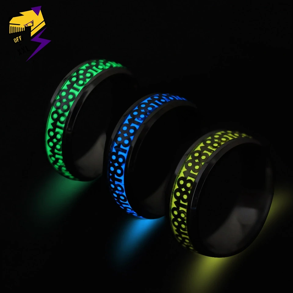 

Glow in the Dark Blue Luminous Ring for Men Women Stainless Steel Green Light Wedding Band Rings Lucky Number 88 Rising Anel
