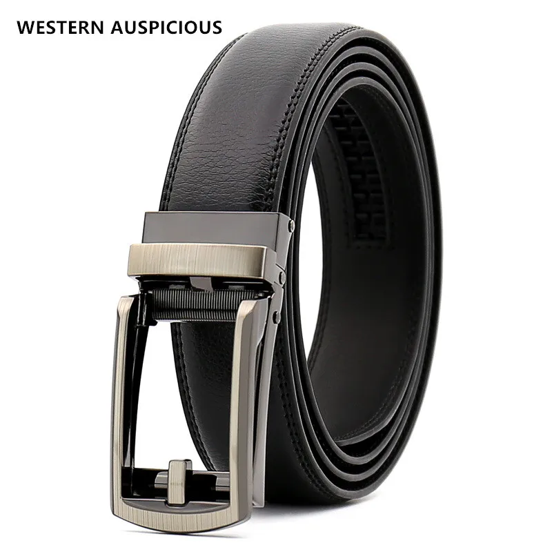 

WESTERN AUSPICIOUS Automatic Leather Belt Men Genuine Leather Men Belts with Alloy Buckle Designer Belts Black Coffee 90-130CM