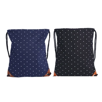 

High Quality Canvas Polka Dot Drawstring Backpack Gym Sport Bags Canvas with Pockets for Women Girls
