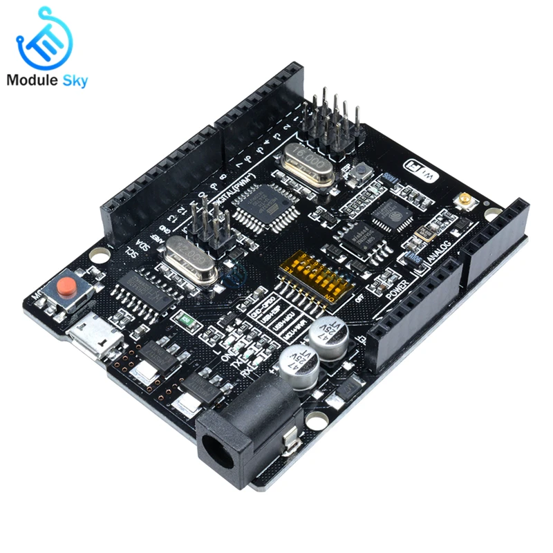 

UNO + WiFi R3 ATmega328P + ESP8266 (32Mb memory) USB-TTL CH340G Motherboard For Arduino Uno, WeMos ESP8266