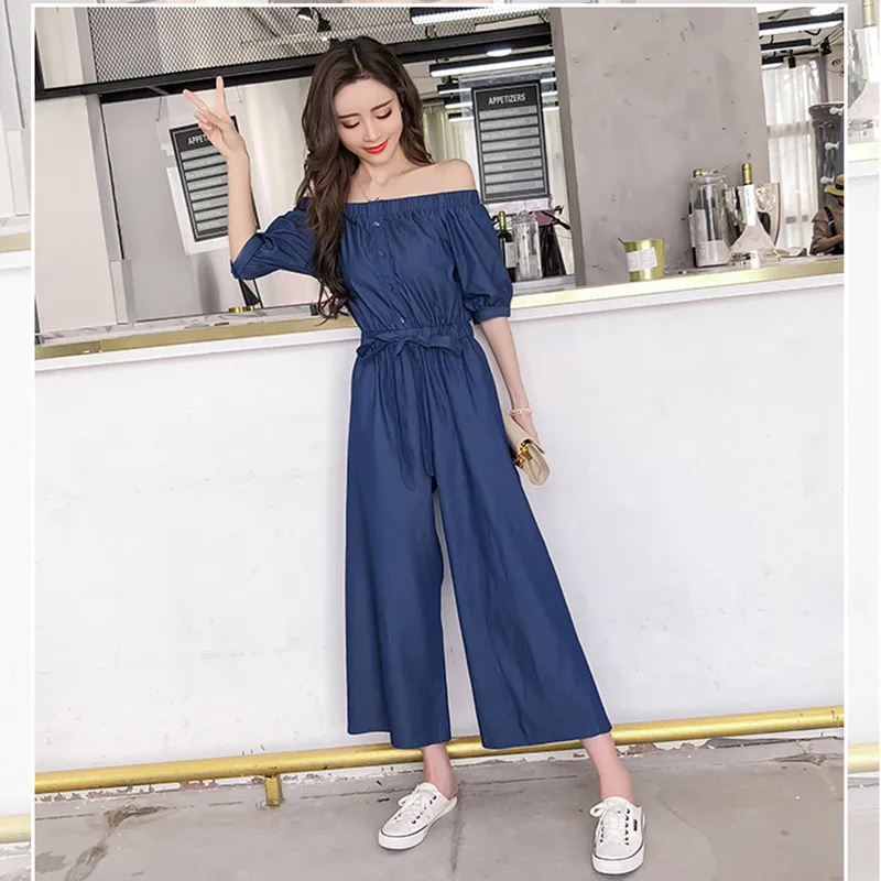 JUJULAND Women's jean jumpsuits Thin denim fabric jumpsuits with wide legs denim ankle-length pants loose jeans 9655 JUJULAND Women's jean jumpsuits Thin denim fabric jumpsuits with wide legs denim ankle-length pants loose jeans 9655