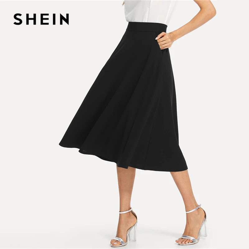 SHEIN Однотонная Расклешенная Макси Юбка Элегантная Офисная Юбка|Юбки| |