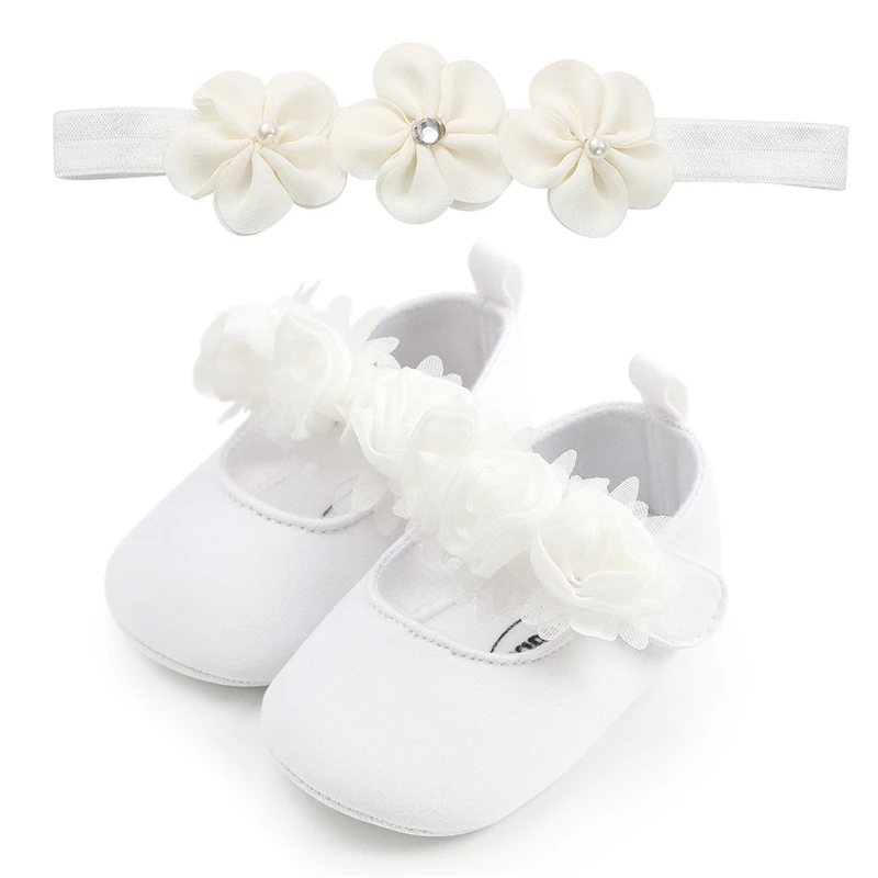 Новорожденный Младенец младенца первые ходунки кроссовки Девочки Мальчики кружева крюк на мягкой подошве для младенцев обувь для девочек с красивым 3D цветком головная повязка - Цвет: As Photo Shows