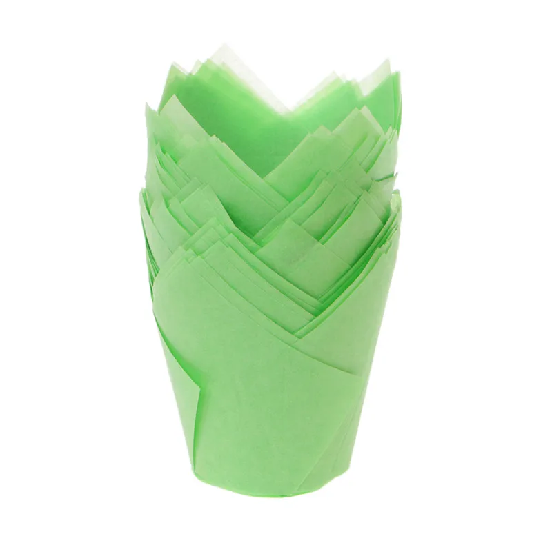 50 шт./лот сплошной цвет обертка вкладыши чашки для маффинов, в форме тюльпана чехол торт бумага выпечки Декор кекса для свадебных вечеринок - Цвет: Зеленый