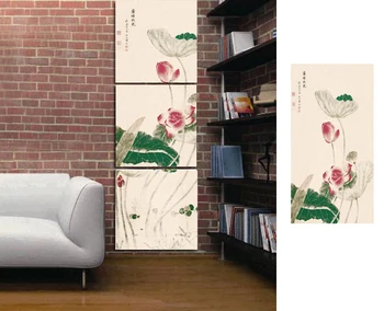 

traditional Chinese painting flowers picture painting vintage posters 3 panels art Autumn lotus in pond by Yun Bing Qing Dynasty