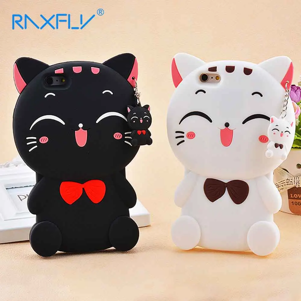RAXFLY TPU Soft Case For iPhone XR XS Max X 7 8 Plus Lucky Cat Silicone Cover 6 6s With Lanyard |