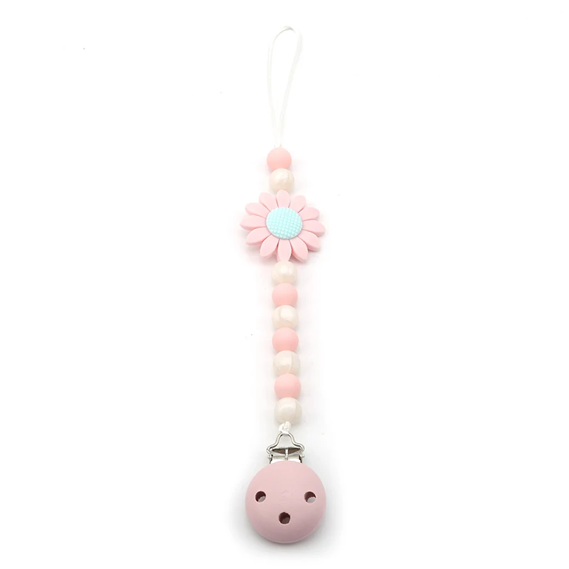 Cute Baby Silicone Teething Dummy Pacifier Clip Bead Infant Soother Nipple Strap Chain Newborn Feeding Teether Holder