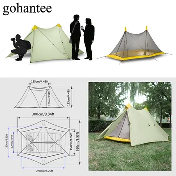 

1320g Ultralight Camping Tent 2 Person 20D Nylon Both Sides Silicone Coating Rodless Pyramid Flysheet & 3 Season Mesh Inner Tent