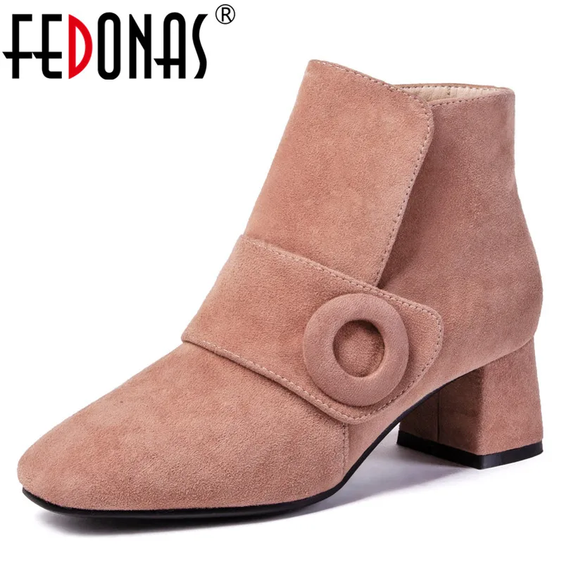

FEDONAS High Quality Retro Women Ankle Boots High Heels Buckles Short Ladies Shoes Woman Suede Leather Motorcycle Boots