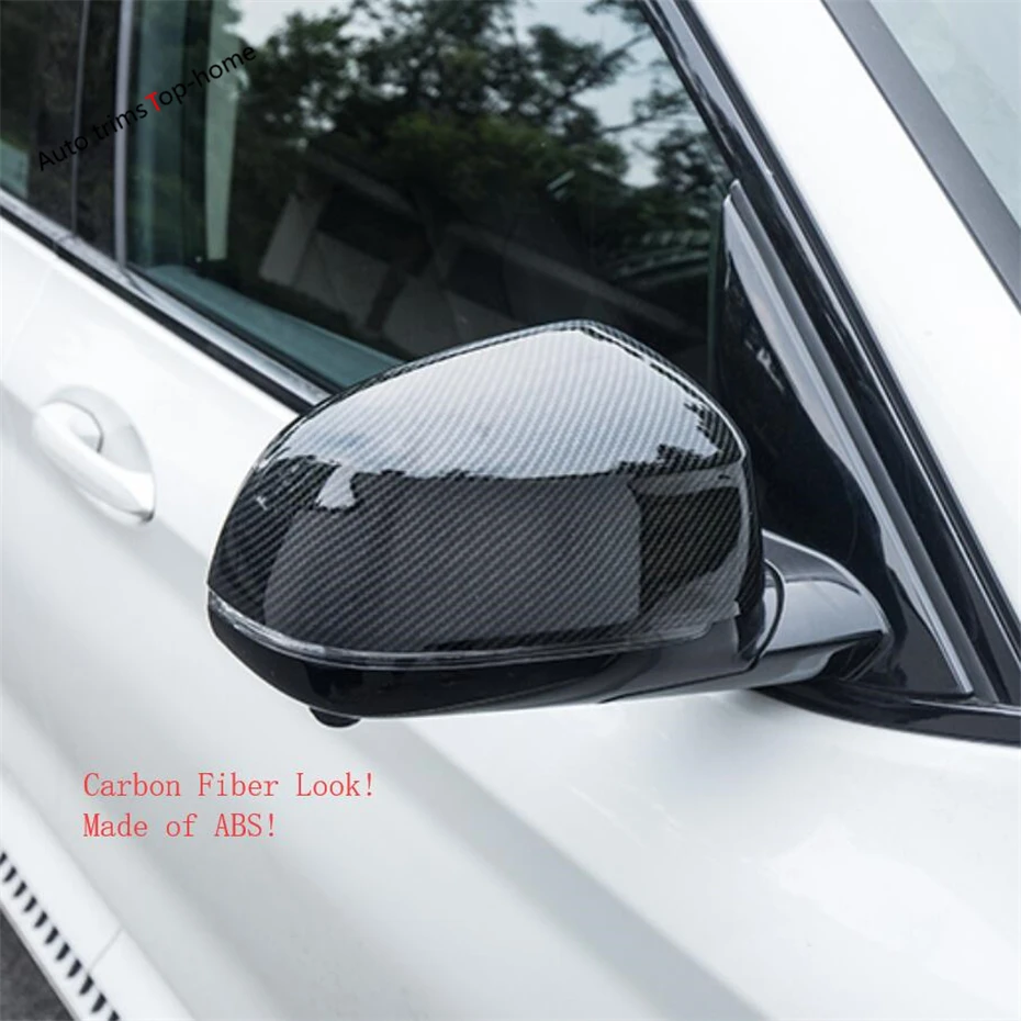 

Yimaautotrims Side Door Rearview Mirror Shell Cap Cover Trim Fit For BMW X5 G05 2019 2020 Carbon Fiber Look Chromium Styling