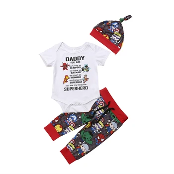 

Pudcoco 3pcs Newborn Baby Boy Clothes Set Superhero Tops Romper +Long Pants Hat Outfits Set Clothes