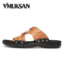 VMUKSAN/Большие размеры 38-50, мужские тапочки летние дышащие пляжные тапочки для мужчин, высокое качество, спилок, кожа, повседневная мужская пляжная обувь