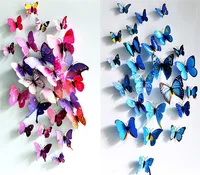 Free Shipping 12pcs 3D Butterfly Wall Stickers Butterflies Decors ForFridge Decoration Stickers Fashion Shop DIY Wall Paper