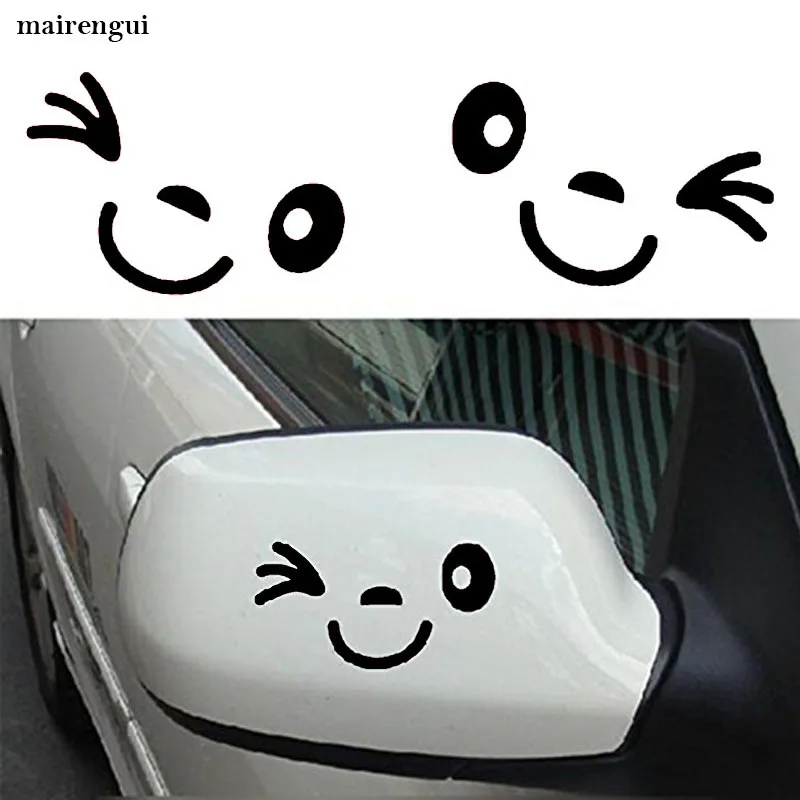 2PCS Smile Face Car Rearview Mirror Sticker Personal Stickers Funny Blinking Eyes Decals For BMW Toyota mercedes peugeot | Автомобили и