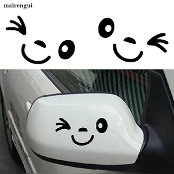 

2PCS Smile Face Car Rearview Mirror Sticker Personal Car Stickers Funny Blinking Eyes Car Decals For BMW Toyota mercedes peugeot