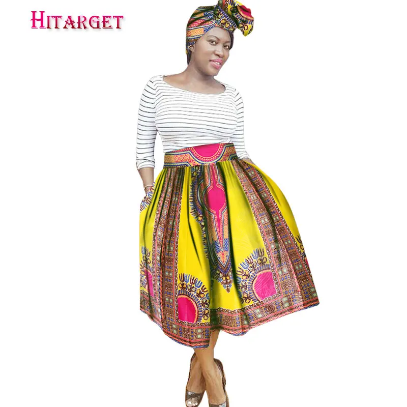 

African Women Clothing Cotton Print Tutu Skirts Bazin Riche African Skirts with Headtie Dashiki Ankara African Clothes WY1582
