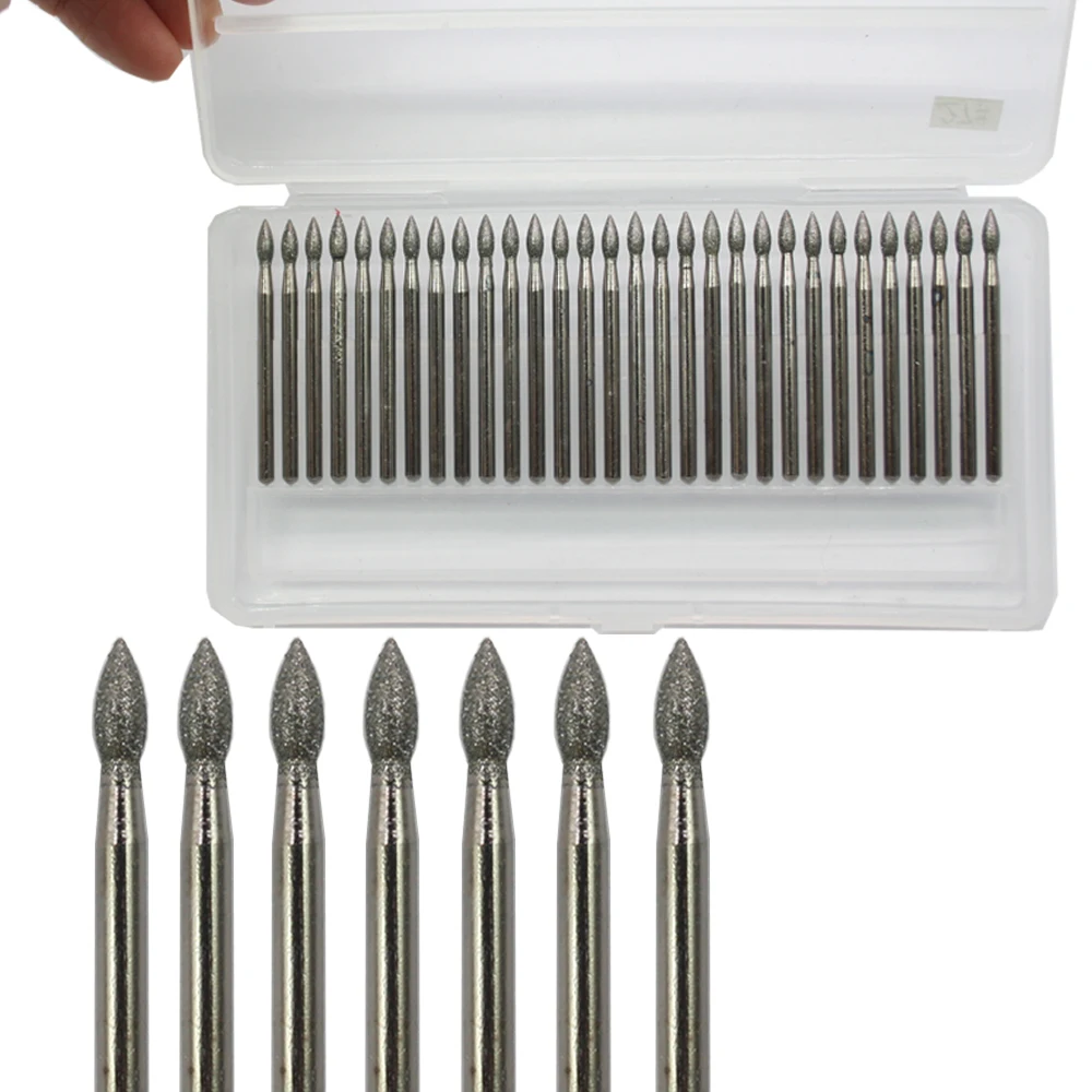 

30 Pieces/Set Tool Abrasive Diamond Grinding Head 120#3x3mm Raw Stone Peeling Jade Polishing point diamond grinding point
