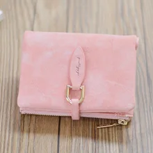 LLJUNDUI Vintage PU Leather Ladies Short Wallet Female Buckle Matte Wallet Student Female Designer Brand Clutch Card Holder Pink