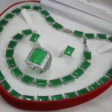 Для женщин подарок ювелирные изделия слово Изобразительное последние натуральный темно-зеленый камень 1" Колье 7.5" браслет серьги кольцо Ювелирные наборы