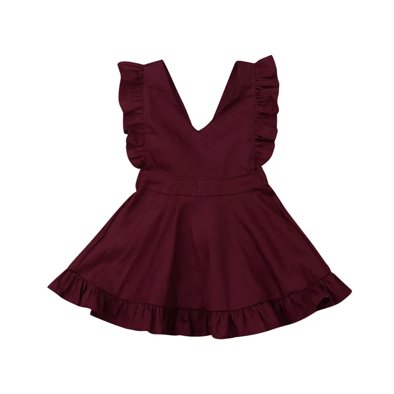 

Toddler Child Kids Baby Girls Summer Sleeveless V-Neck Princess Cute Mini A-Line Dress Solid Burgundy Clothes Costume Clothing