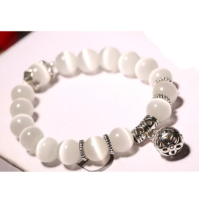 Natural Opal Beads Bracelets Crystal Fashion Women Bracelet Vintage Stainless Steel Braceletes For Women