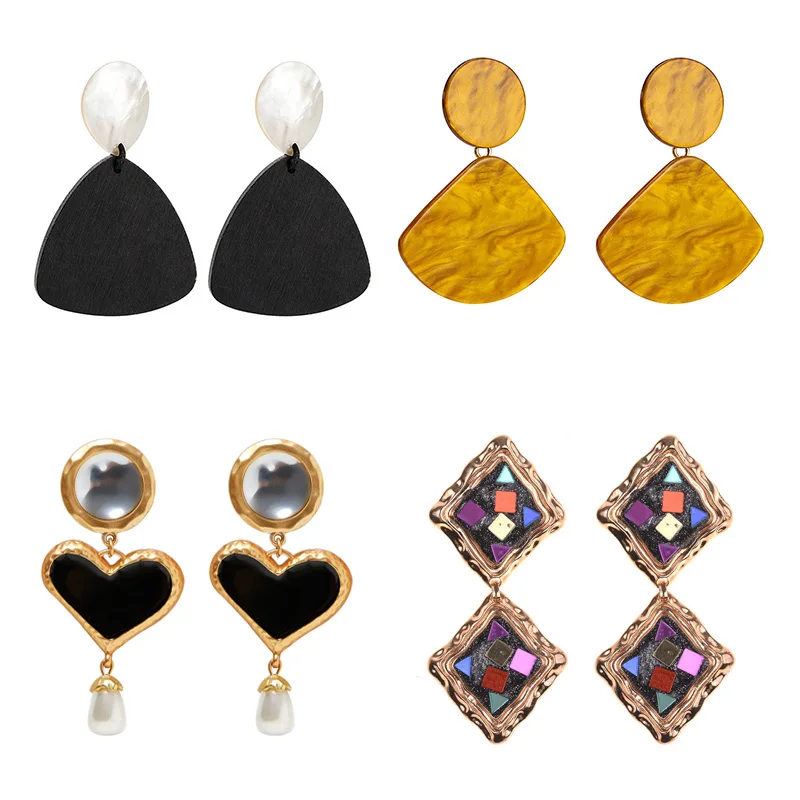 

2019 Fashion Statement ZA Earrings Women Jewelry Geometric Fan Heart Square Drop Earrings Acrylic Crystal Faux Pearl Earrings