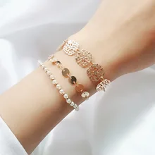 SUKI Bohemian Style Carved Metal Pearl Beaded Piece Pearl 3pcs/set Bracelet Multi-layer Bangle Simple Hollow Out Bracelet Set SUKI Bohemian Style Carved Metal Pearl Beaded Piece Pearl 3pcs/set Bracelet Multi-layer Bangle Simple Hollow Out Bracelet Set