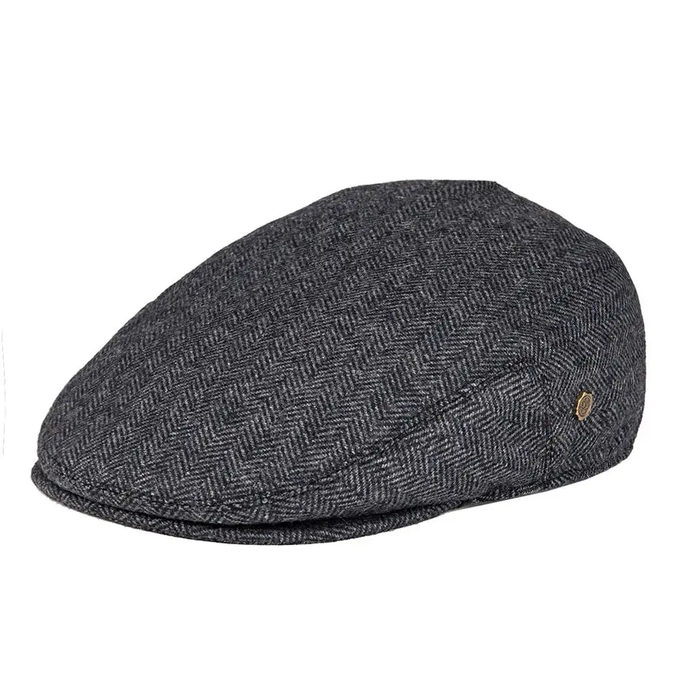black wool flat cap