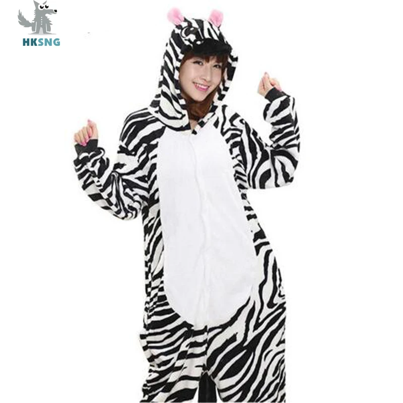 Animal Adult Zebra Onesie Kigurumi Pajamas Flannel Cartoon Cosplay Costumes Jumpsuits Pyjamas