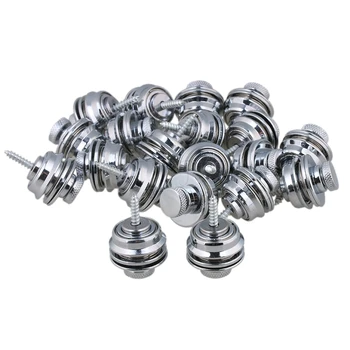 

Yibuy 20 x Chrome Flat Head Strap Locks Pins Button Knobs Guitar Secure System