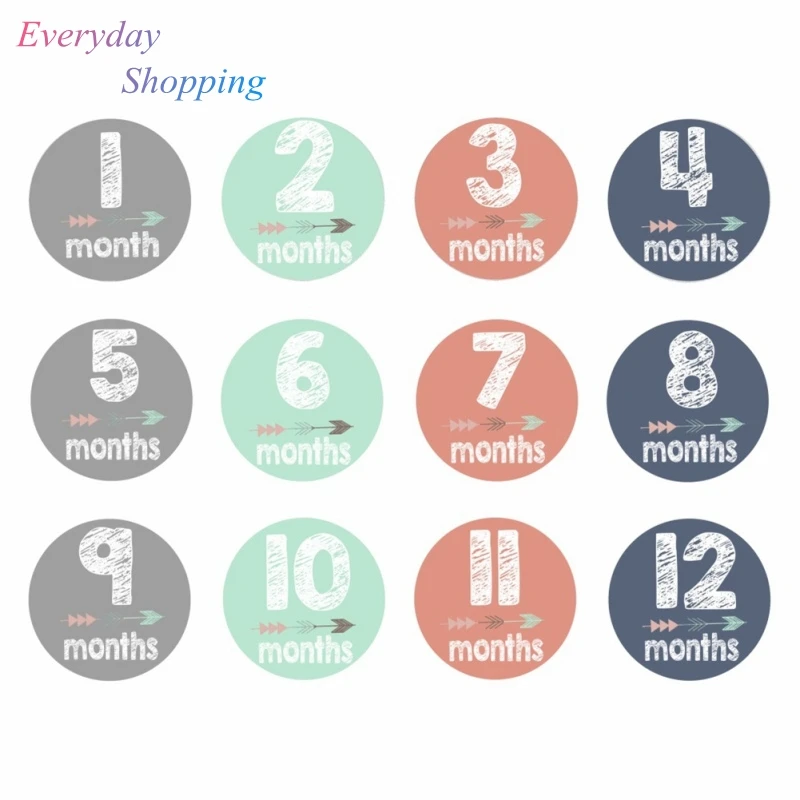 12PCS Baby Monthly Photograph Stickers Novelty 1-12M Milestone Stickers Memo DIY Scrapbook Photo Album Anti-dirty Growth Prop