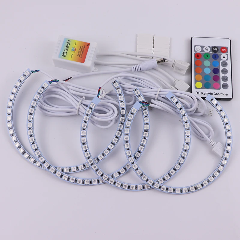 Tanie Reflektor wielokolorowy RGB LED Angel Eyes efekt aureoli Eye DRL rf pilot zdalnego sterowania do BMW E36 E38 E39 E46 projektor 4x131 akcesoria