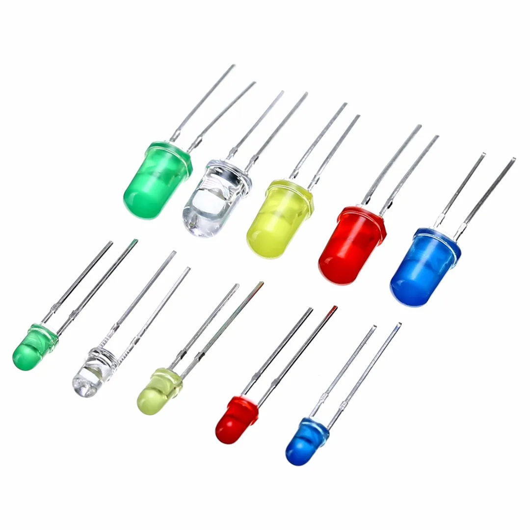 Mayitr 5 Colors 200pcs 3mm & 5mm LED Diode Light Assorted Kit White Yellow Red Green Blue Electronic Component DIY Set