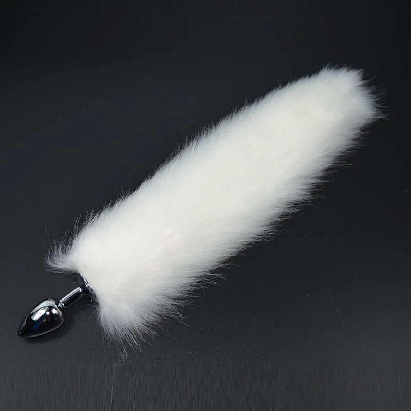 1PC Pure White Fox Tail Butt Metal Plug 35cm Long Anal Sex Toy Animal RolePlay Cosplay with Real  Racoon Dog Hiar Sex Products10