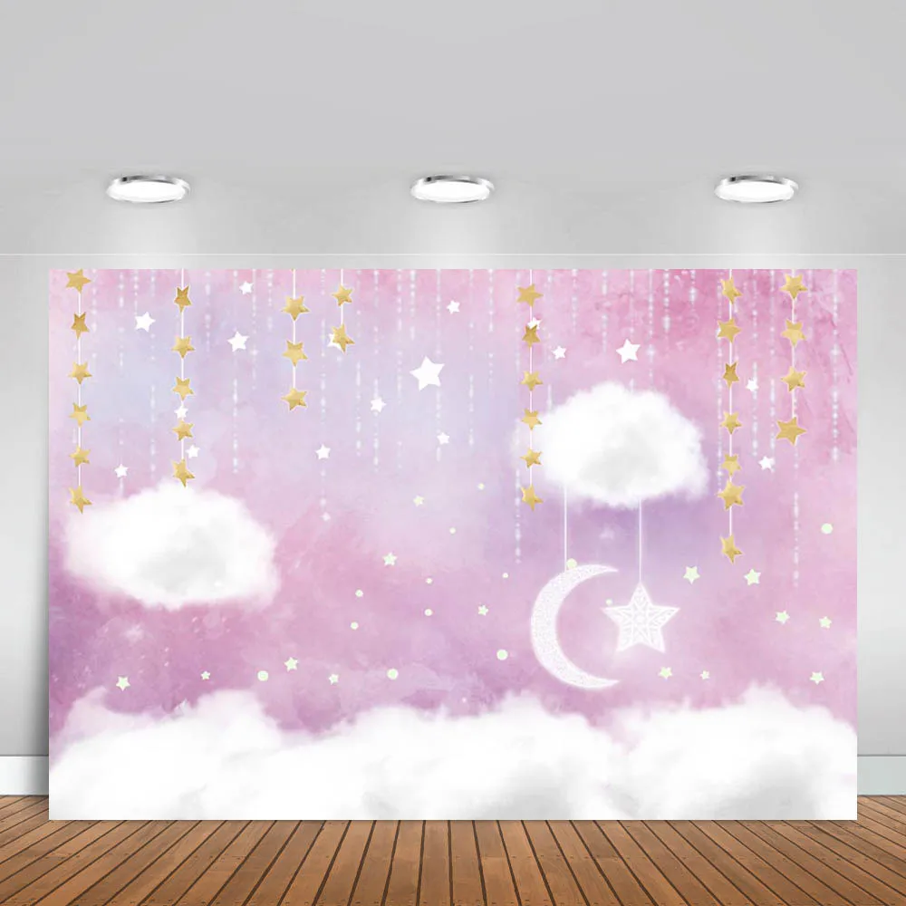 

Vinyl Photography Backgrounds Baby Shower Girl Birthday Party Purplr Moon Star Clouds Dream Kids Children Backdrop Photo Studio