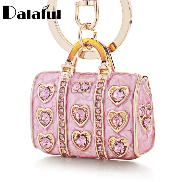 Dalaful Enamel Crystal Heart Handbag Keychains Stylish Purse Bag Dalaful Enamel Crystal Heart Handbag Keychains Stylish Purse Bag Buckle Pendant For Car Keyrings Key Chains